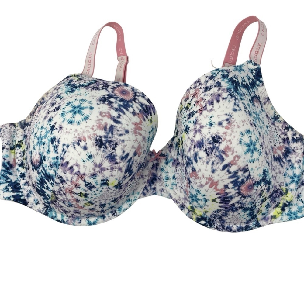 Cacique Size 46DDD Lightly lined t shirt bra tie dye floral underwire
